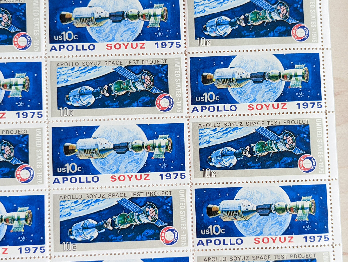 Sheet of 24 Apollo Soyuz Space Test Project Stamps, 10 Cent, 24 Unused Stamps, 1975