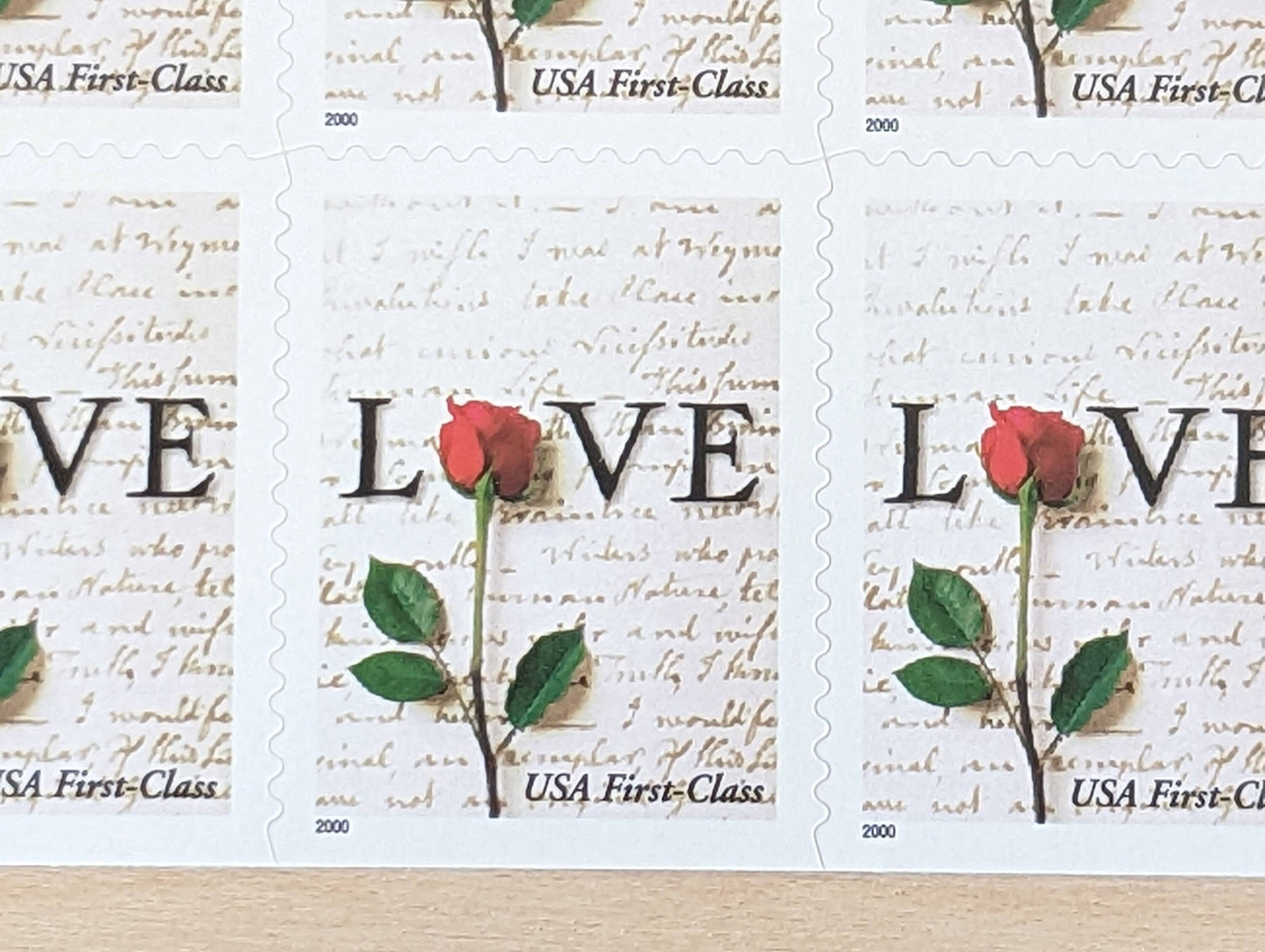 Sheet of 20 Love Postage Stamps, 34 Cent Stamps, 2000, Red Rose Love Letter, Vintage Collectible Stamps