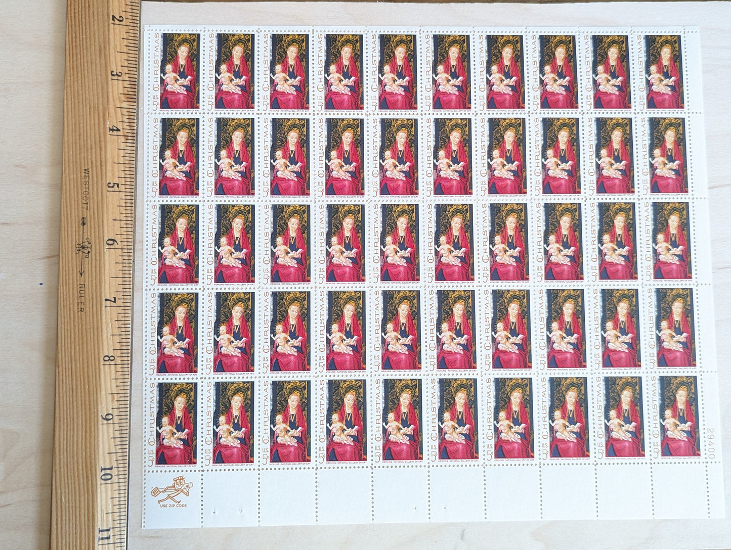 Sheet of 50 Christmas Madonna and Child, Memling National Gallery of Art, 5 Cent, 50 Unused Stamps, 1967