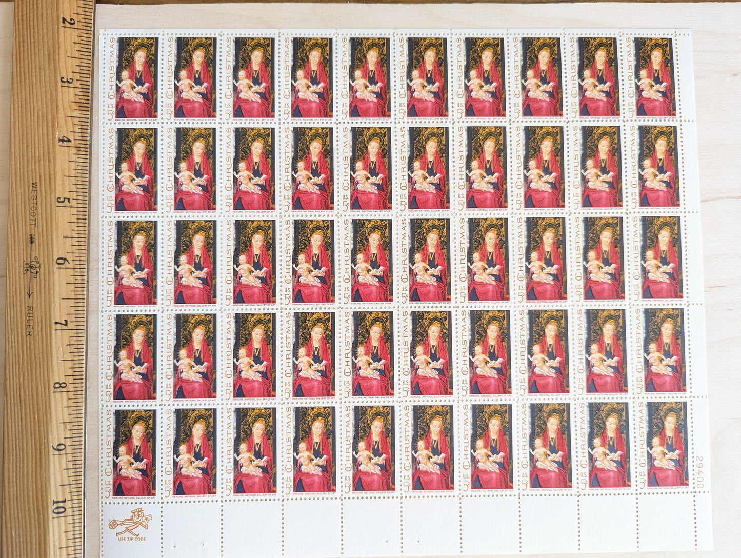 Sheet of 50 Christmas Madonna and Child, Memling National Gallery of Art, 5 Cent, 50 Unused Stamps, 1967