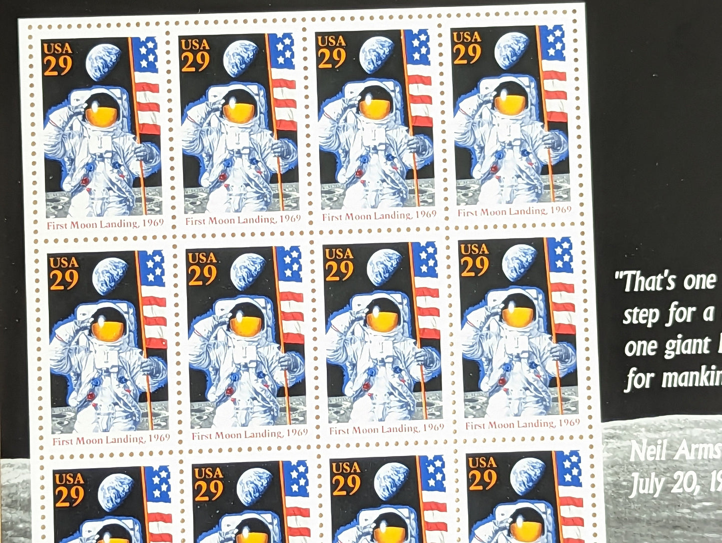 Sheet of Twelve 25th Anniversary of the First Moon Landing 1969 29 Cent Stamps, Unused US Postage Stamps, 3.48 in Postage, Issued in 1994