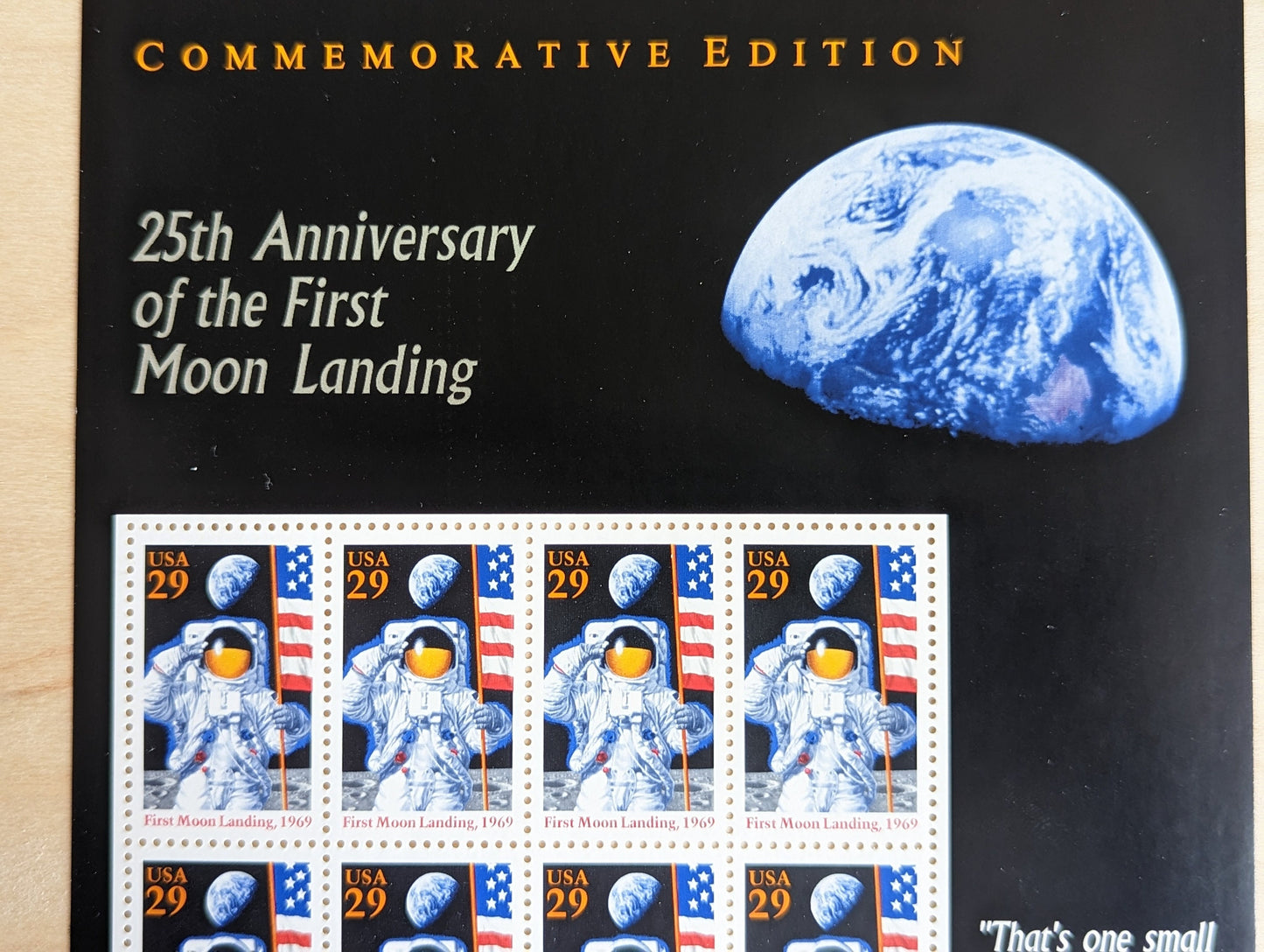 Sheet of Twelve 25th Anniversary of the First Moon Landing 1969 29 Cent Stamps, Unused US Postage Stamps, 3.48 in Postage, Issued in 1994