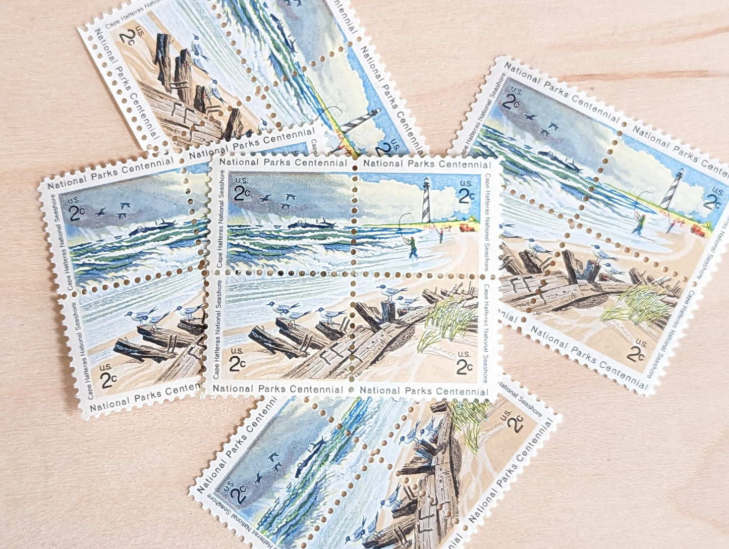 Sheet of 100 National Parks Centennial Cape Hatteras Stamps, Vintage Unused USPS 2 Cent Postage Stamps, 1972, Gummed