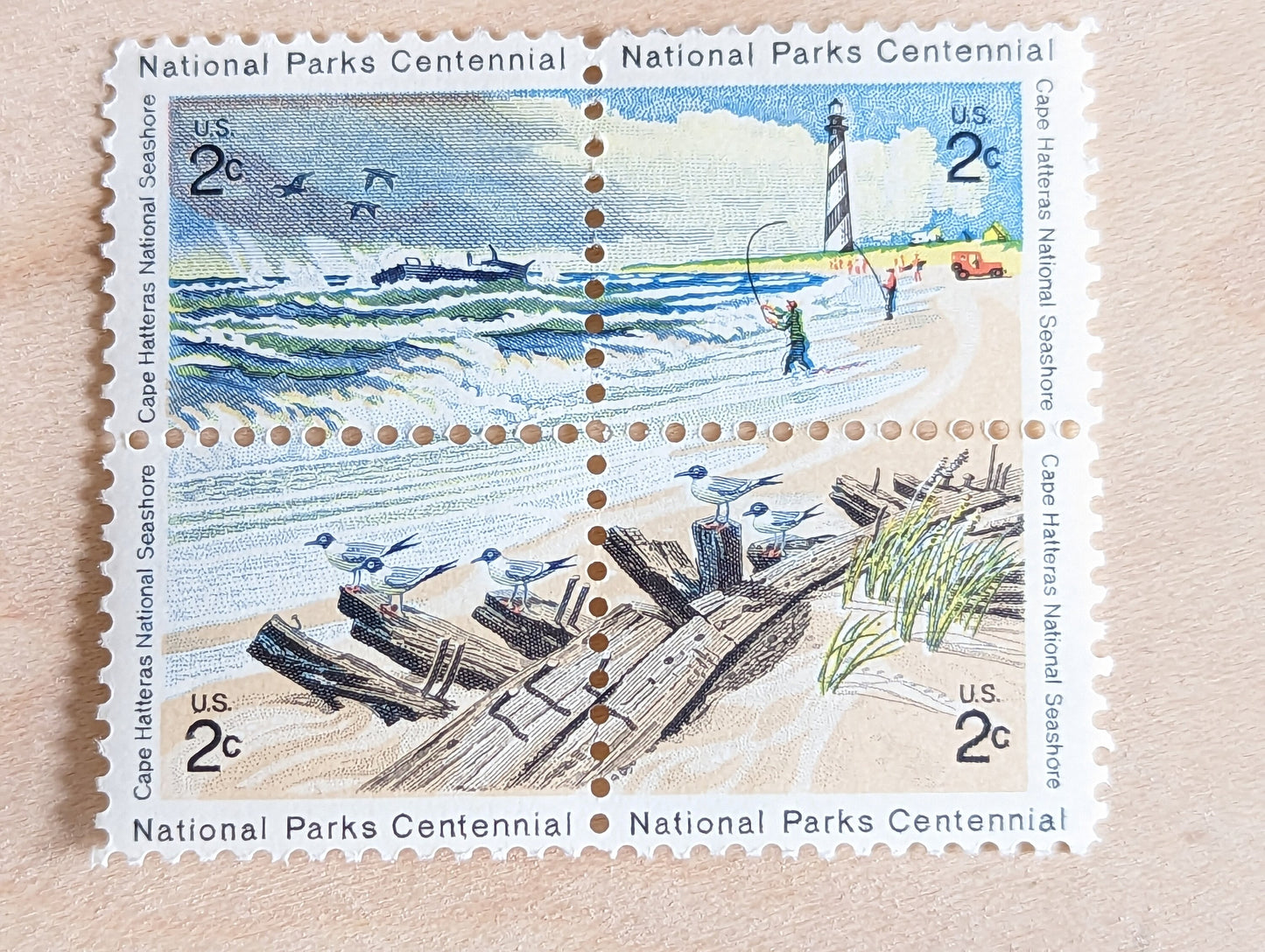 Sheet of 100 National Parks Centennial Cape Hatteras Stamps, Vintage Unused USPS 2 Cent Postage Stamps, 1972, Gummed