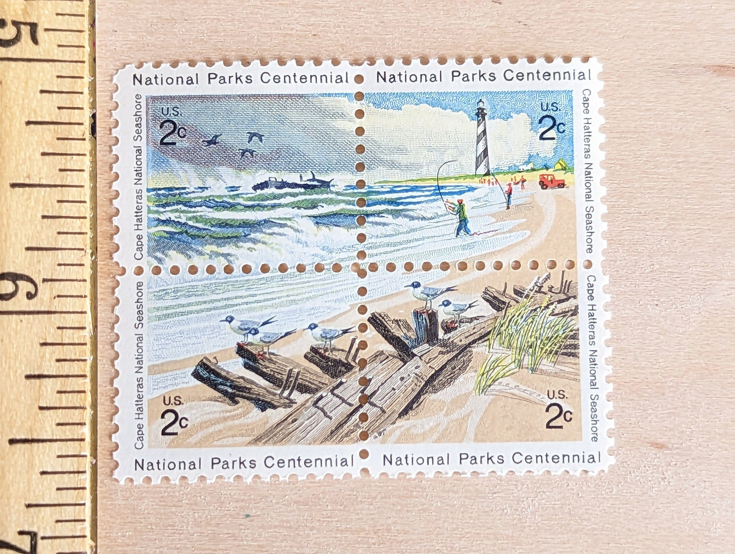 Sheet of 100 National Parks Centennial Cape Hatteras Stamps, Vintage Unused USPS 2 Cent Postage Stamps, 1972, Gummed