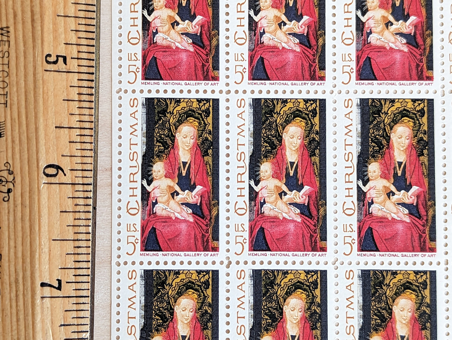 Sheet of 50 Christmas Madonna and Child, Memling National Gallery of Art, 5 Cent, 50 Unused Stamps, 1967