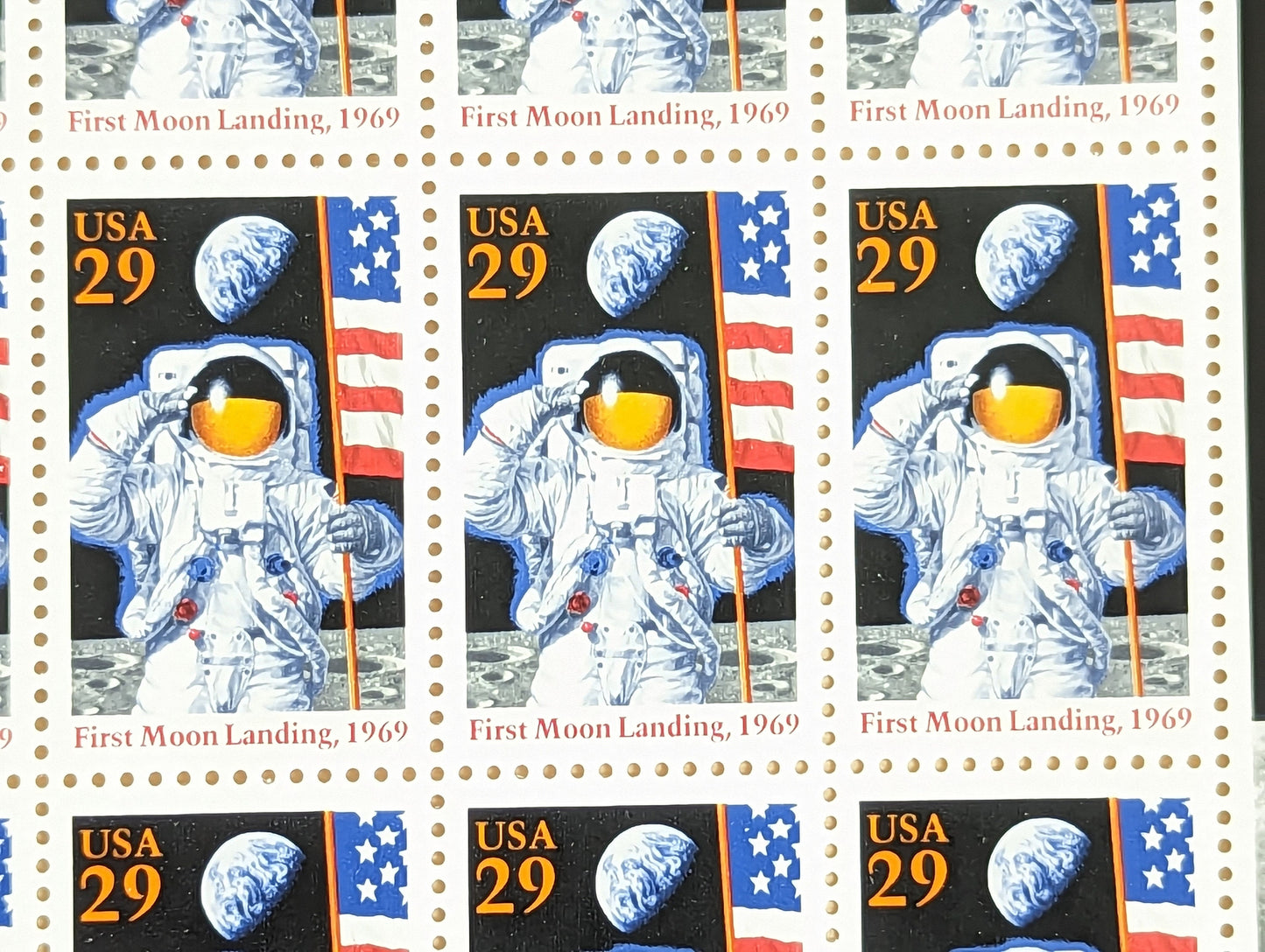 Sheet of Twelve 25th Anniversary of the First Moon Landing 1969 29 Cent Stamps, Unused US Postage Stamps, 3.48 in Postage, Issued in 1994