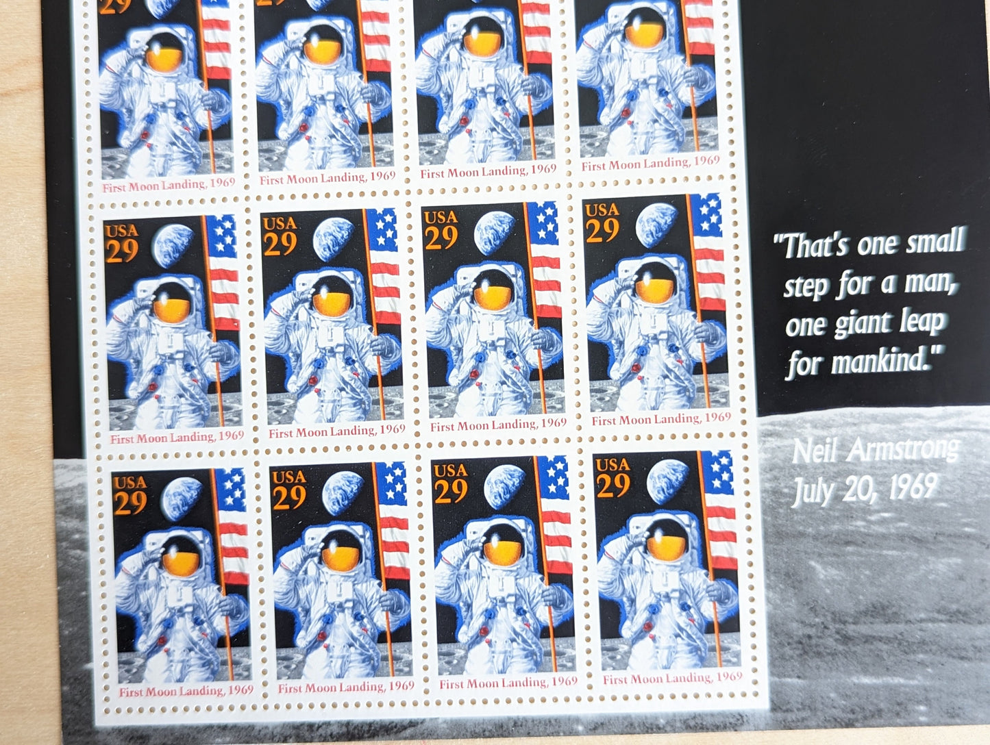 Sheet of Twelve 25th Anniversary of the First Moon Landing 1969 29 Cent Stamps, Unused US Postage Stamps, 3.48 in Postage, Issued in 1994