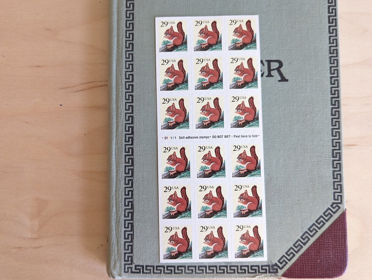 Sheet of 18 Squirrel Stamps, 29 Cent Unused US Stamps, 1993
