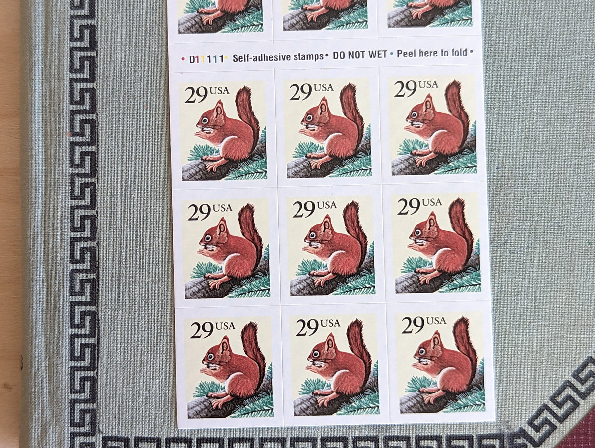 Sheet of 18 Squirrel Stamps, 29 Cent Unused US Stamps, 1993