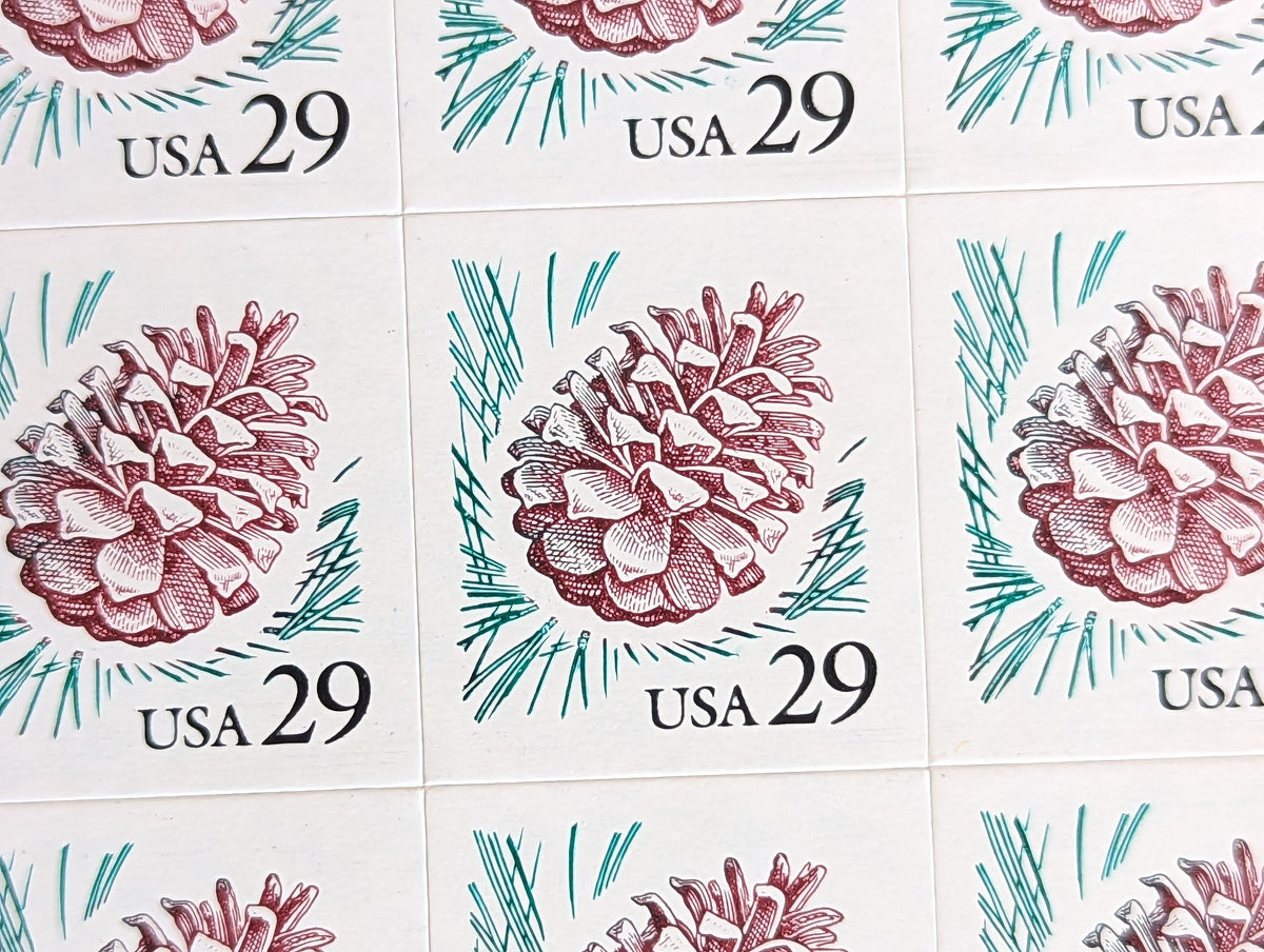 Sheet of 18 Pine Cone Stamps, 29 Cent Unused US Stamps, 1993