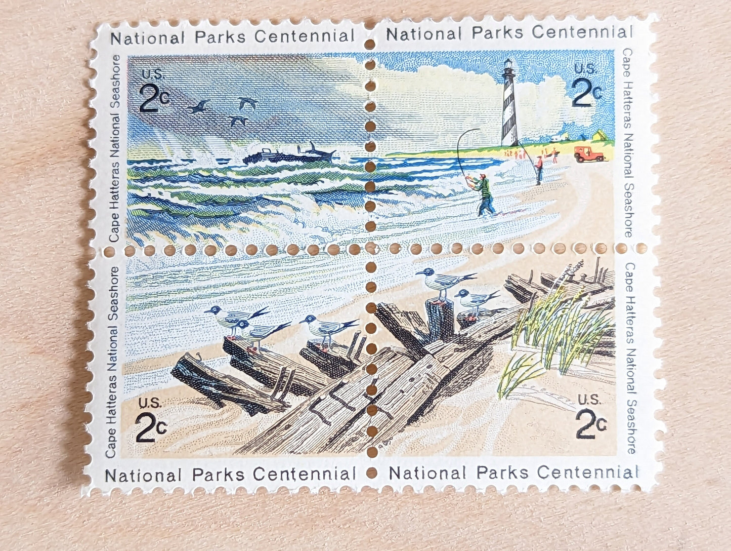 Sheet of 100 National Parks Centennial Cape Hatteras Stamps, Vintage Unused USPS 2 Cent Postage Stamps, 1972, Gummed