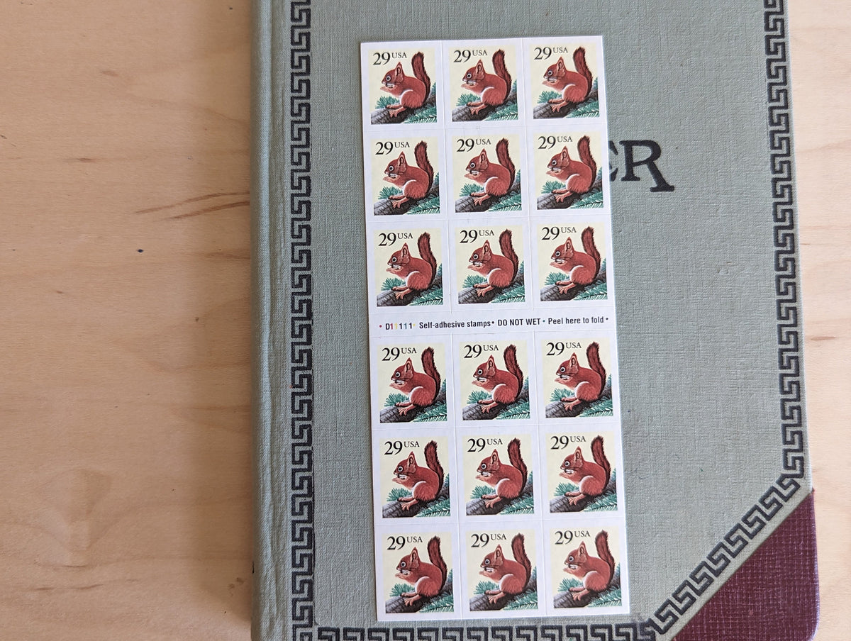 Sheet of 18 Squirrel Stamps, 29 Cent Unused US Stamps, 1993