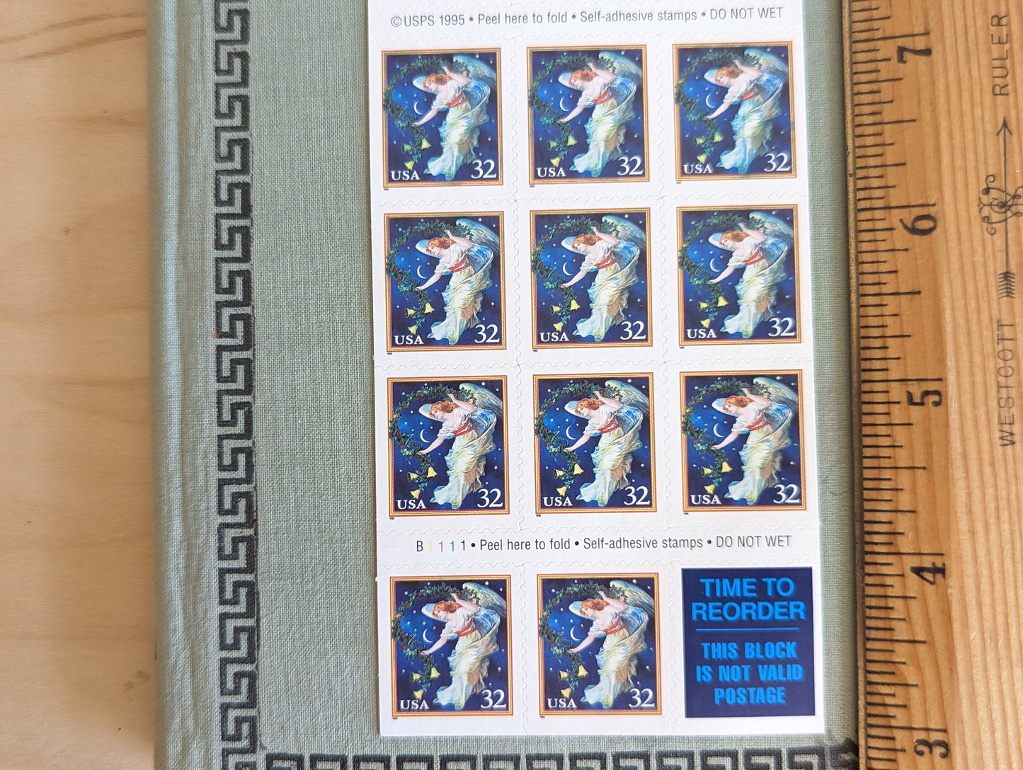Angel Christmas Stamps, Vintage Unused 32 Cent USPS Stamps, 1995 Self-Adhesive