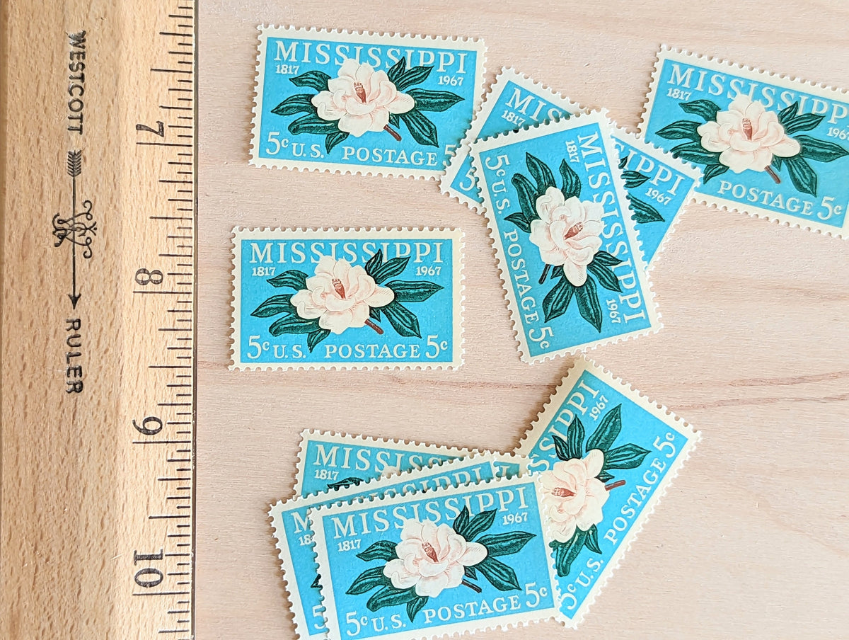 10 Mississippi stamps, Statehood Stamps,1967 Unused Postage Stamps, 5 Cent Stamps