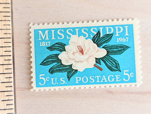 10 Mississippi stamps, Statehood Stamps,1967 Unused Postage Stamps, 5 Cent Stamps