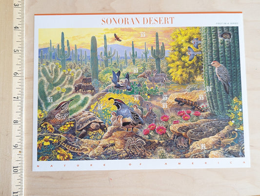 Sonoran Desert Unused Postage Stamp Sheet, 1999, Ten 33 Cent Stamps