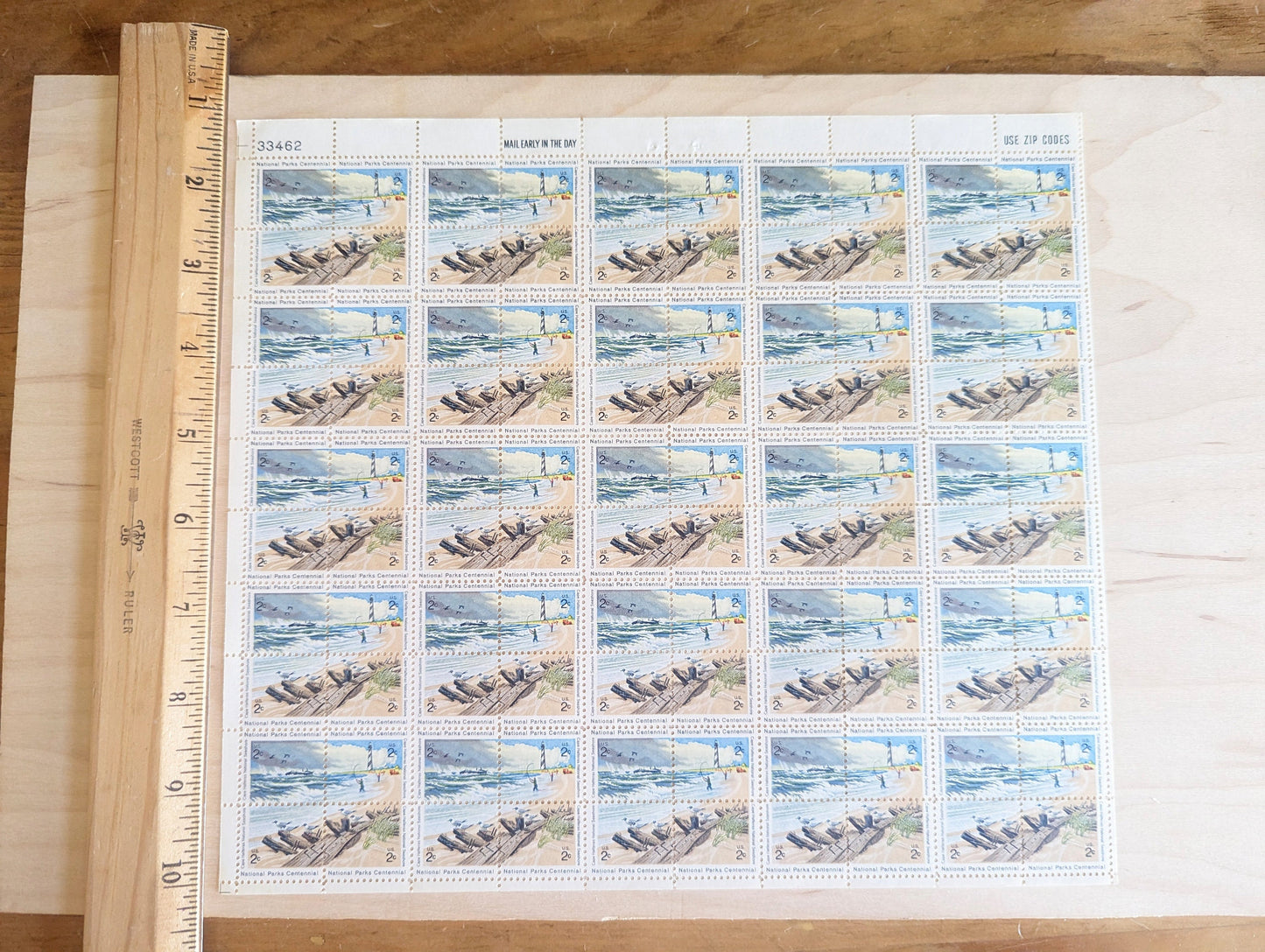 Sheet of 100 National Parks Centennial Cape Hatteras Stamps, Vintage Unused USPS 2 Cent Postage Stamps, 1972, Gummed