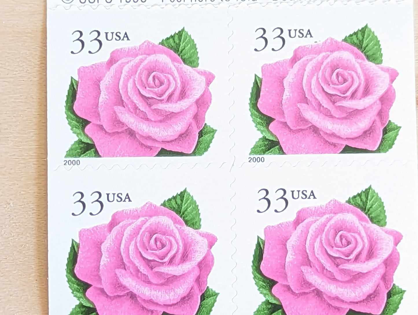 Booklet of Twenty 33 Cent Pink Rose Stamps, 20 Unused Stamps, 1998