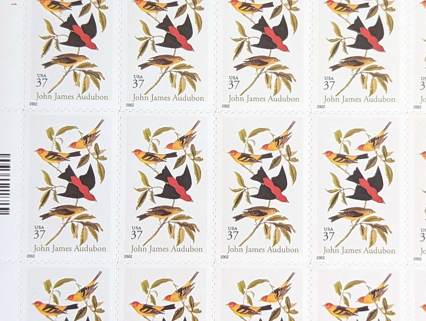 Sheet of 20 John James Audubon American Treasures Bird Postage Stamps, 37 Cent Stamps, 2001