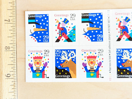 Sheet of 12 Greetings Postage Stamp, 4 Designs, 29 Cent Stamps, US Postage Stamps Unused, 1993