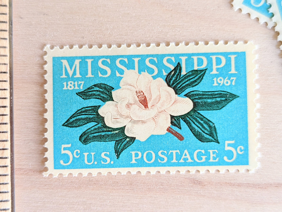 10 Mississippi stamps, Statehood Stamps,1967 Unused Postage Stamps, 5 Cent Stamps