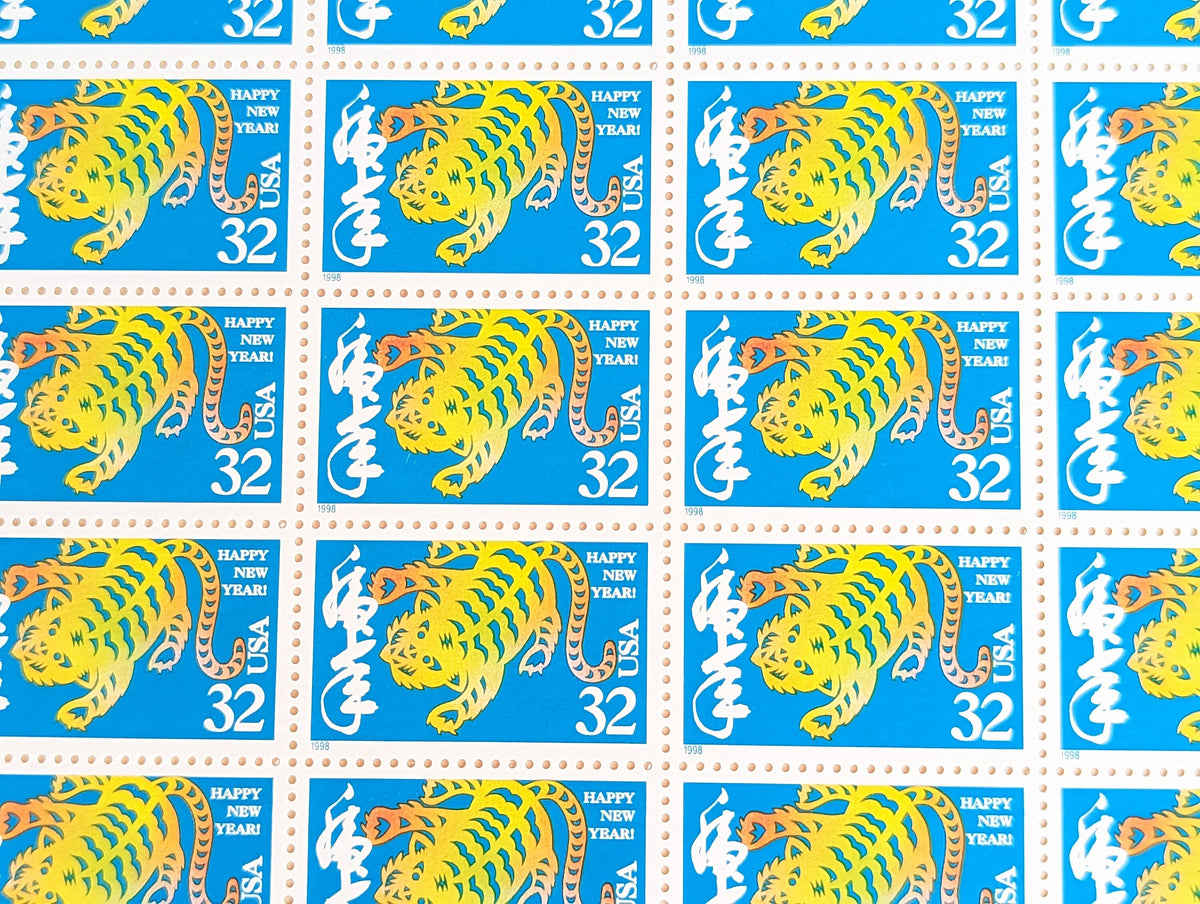 Sheet of 20 1997 Lunar New Year Tiger Postage Stamps, 32 Cent Stamps, Unused Postage Stamps