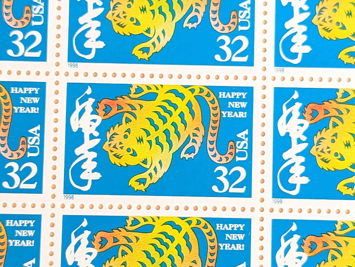 Sheet of 20 1997 Lunar New Year Tiger Postage Stamps, 32 Cent Stamps, Unused Postage Stamps