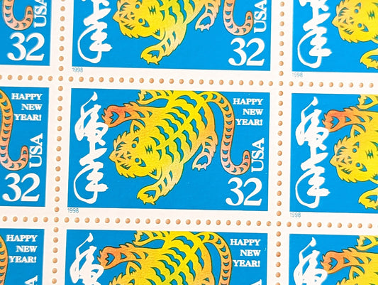 Sheet of 20 1997 Lunar New Year Tiger Postage Stamps, 32 Cent Stamps, Unused Postage Stamps