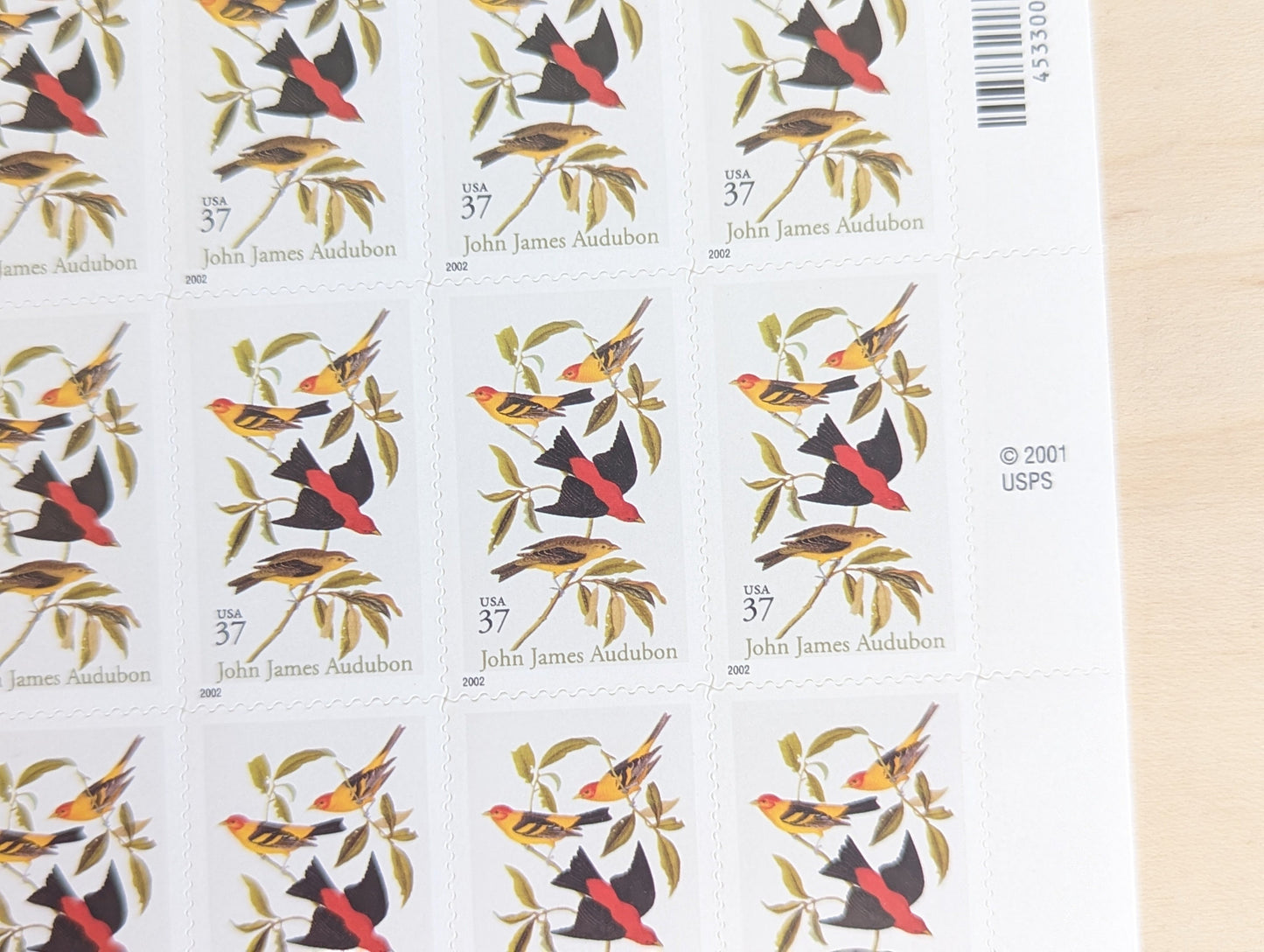 Sheet of 20 John James Audubon American Treasures Bird Postage Stamps, 37 Cent Stamps, 2001