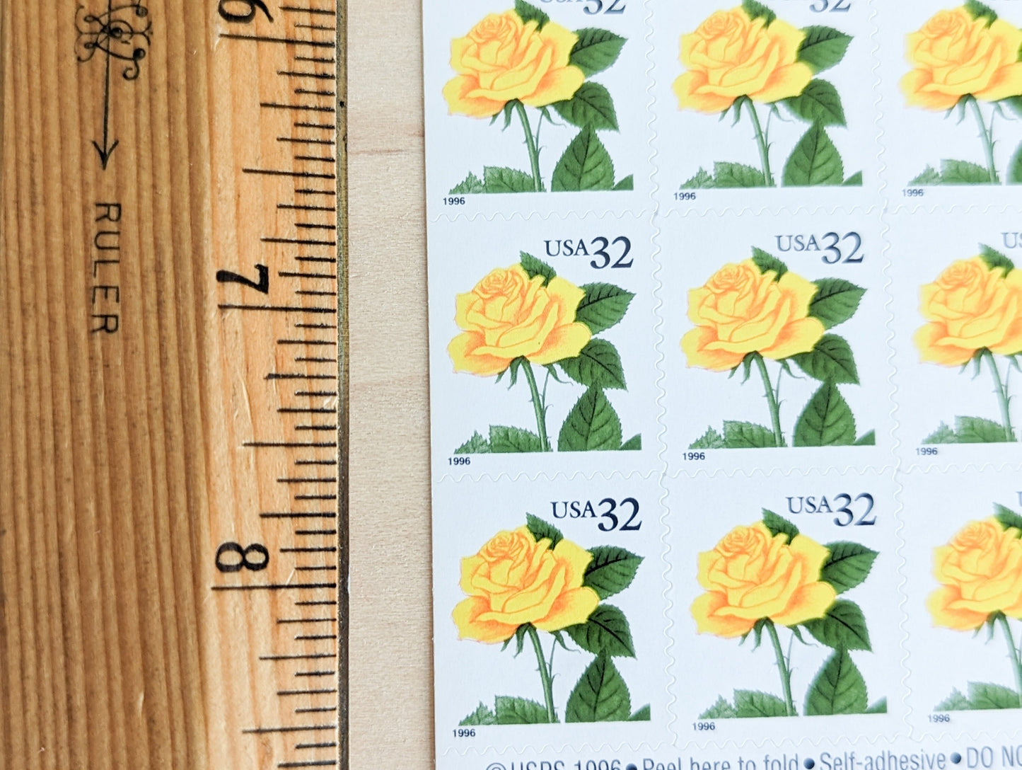 Sheet Of 20 Yellow Rose Stamps, 1996 Unused Postage Stamps, 32 Cent Stamp, Self-Adhesive, Vintage Collectible Stamps