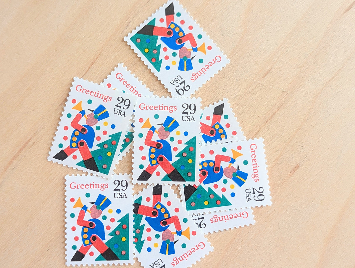 10 Seasons Greetings Trumpet Boy Christmas Stamps, 29 Cent, Unused USPS Postage Stamps, 1993 Gummed