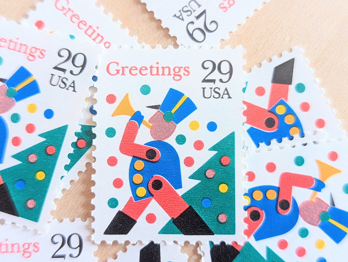 10 Seasons Greetings Trumpet Boy Christmas Stamps, 29 Cent, Unused USPS Postage Stamps, 1993 Gummed