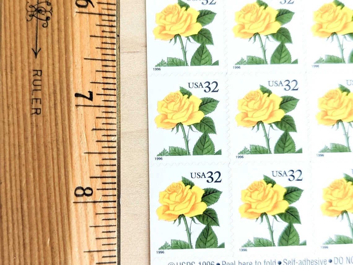 Sheet Of 20 Yellow Rose Stamps, 1996 Unused Postage Stamps, 32 Cent Stamp, Self-Adhesive, Vintage Collectible Stamps