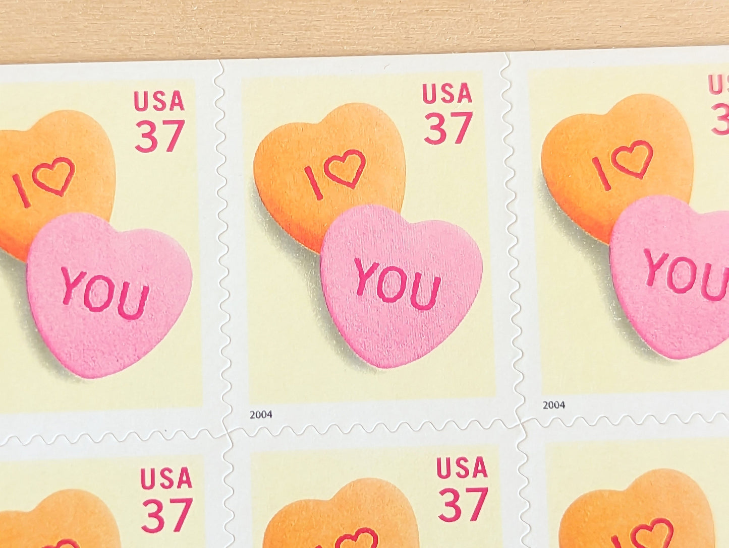 Love Sheet of 20 Conversation Heart Unused Postage Stamps, 2003 Unused 37 Cent US Postage Stamps