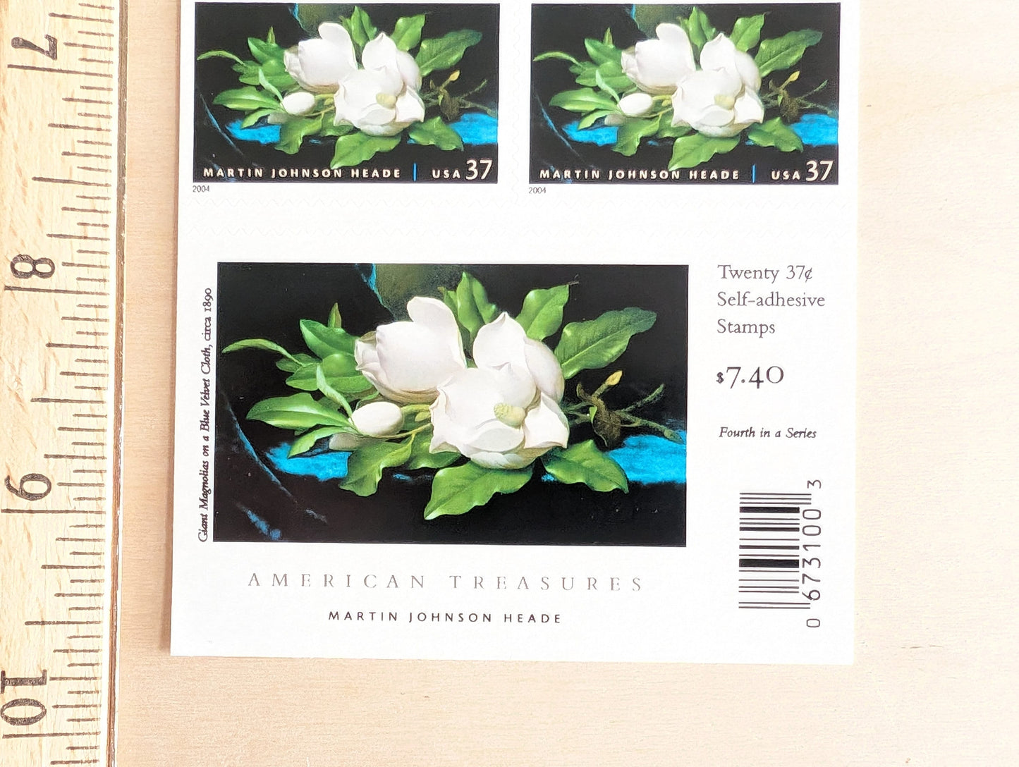 Sheet of 20 Giant Magnolia, Martin Johnson Heade Postage Stamps, 37 Cent Stamps, 2004, Double Sided Sheet of Self-Adhesive Stamps