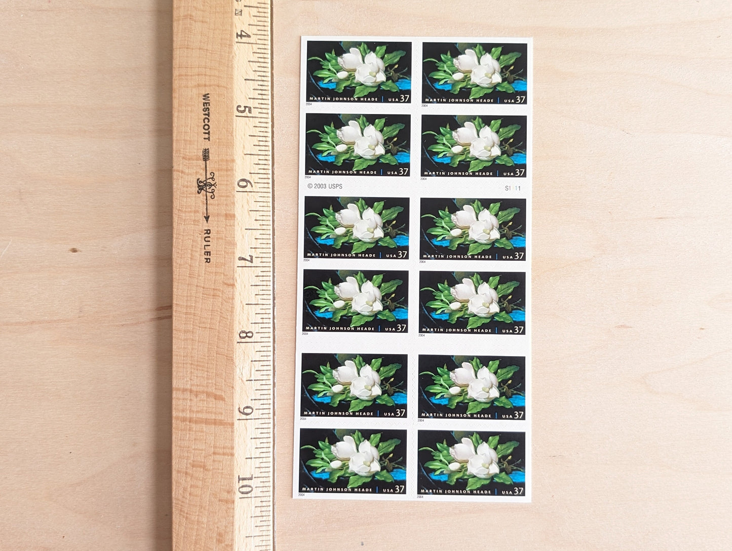 Sheet of 20 Giant Magnolia, Martin Johnson Heade Postage Stamps, 37 Cent Stamps, 2004, Double Sided Sheet of Self-Adhesive Stamps