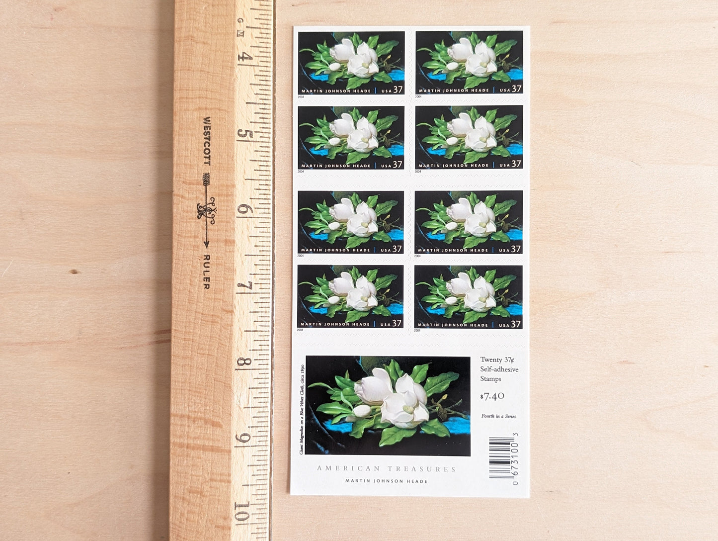 Sheet of 20 Giant Magnolia, Martin Johnson Heade Postage Stamps, 37 Cent Stamps, 2004, Double Sided Sheet of Self-Adhesive Stamps