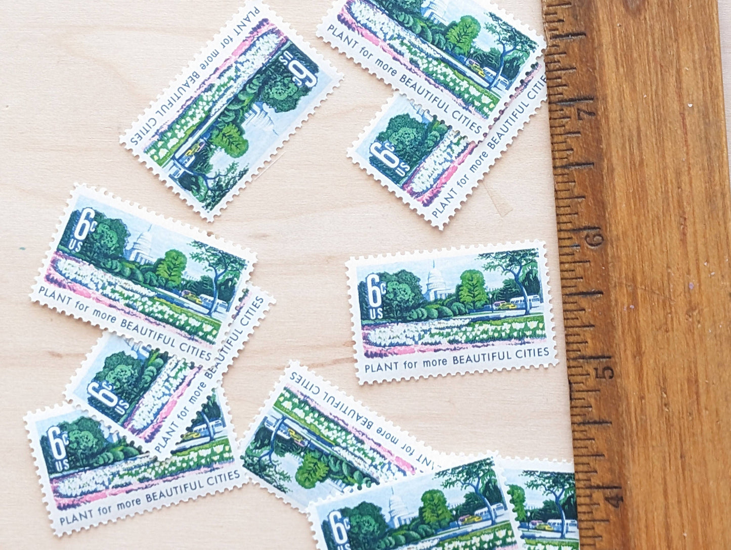 Plant For More Beautiful Cities, Streets, Parks and Highways Stamps, Vintage Unused USPS 6 Cent Postage Stamps, Beautification of America, 1969 Gummed Stamps