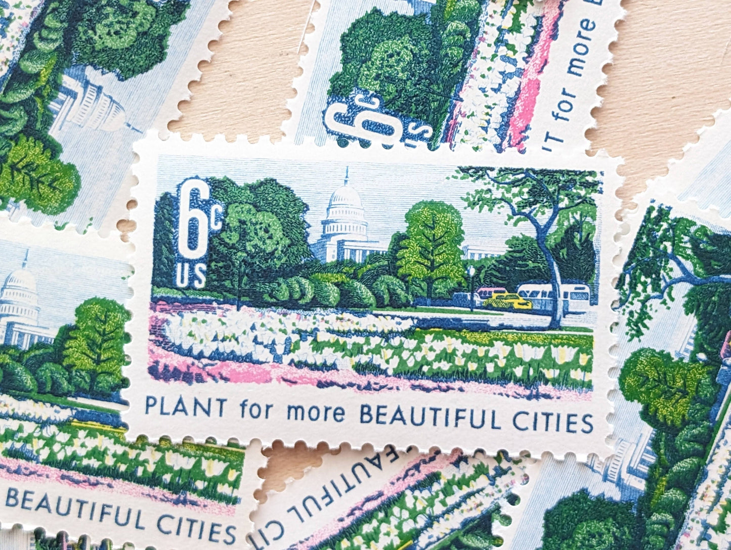 Plant For More Beautiful Cities, Streets, Parks and Highways Stamps, Vintage Unused USPS 6 Cent Postage Stamps, Beautification of America, 1969 Gummed Stamps