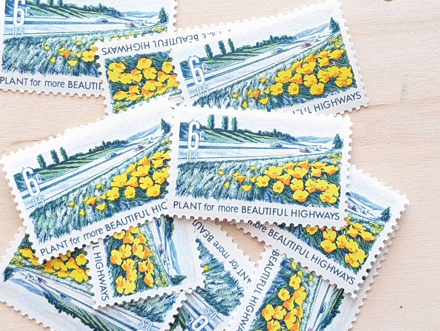 Plant For More Beautiful Cities, Streets, Parks and Highways Stamps, Vintage Unused USPS 6 Cent Postage Stamps, Beautification of America, 1969 Gummed Stamps