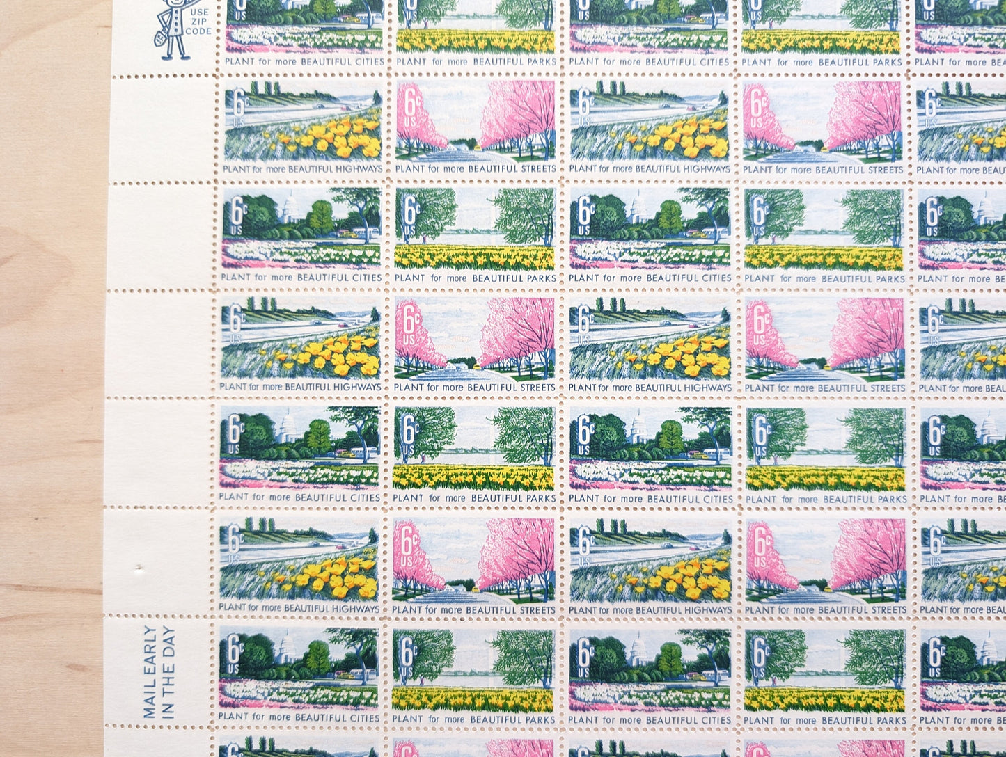 Plant For More Beautiful Cities, Streets, Parks and Highways Stamps, Vintage Unused USPS 6 Cent Postage Stamps, Beautification of America, 1969 Gummed Stamps
