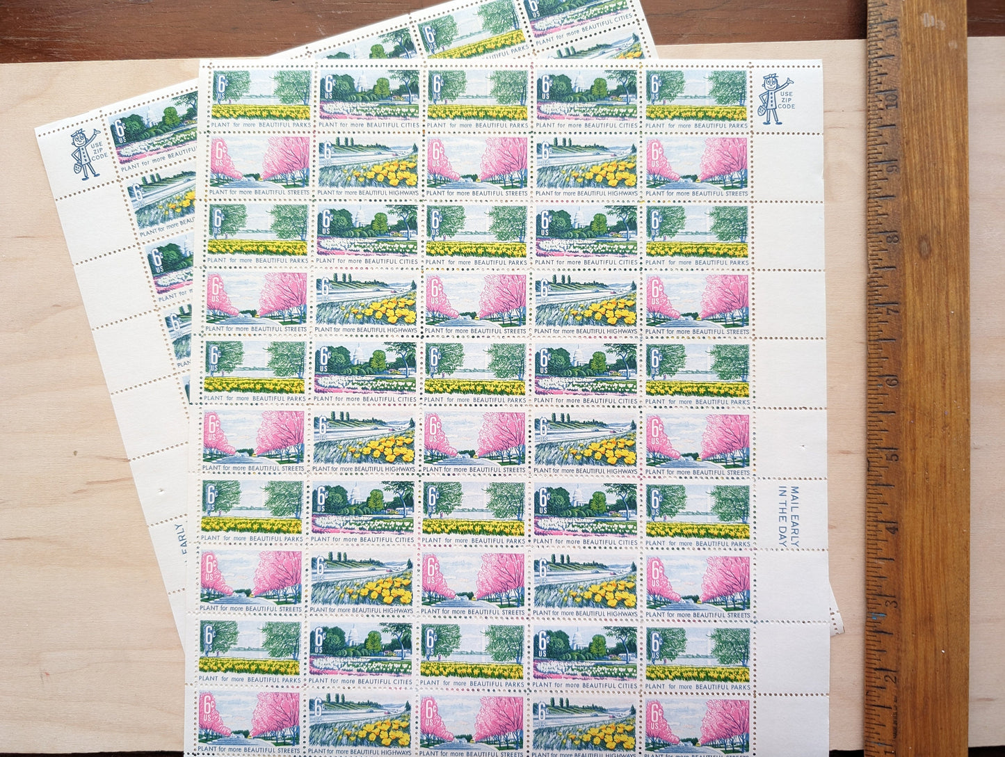 Plant For More Beautiful Cities, Streets, Parks and Highways Stamps, Vintage Unused USPS 6 Cent Postage Stamps, Beautification of America, 1969 Gummed Stamps