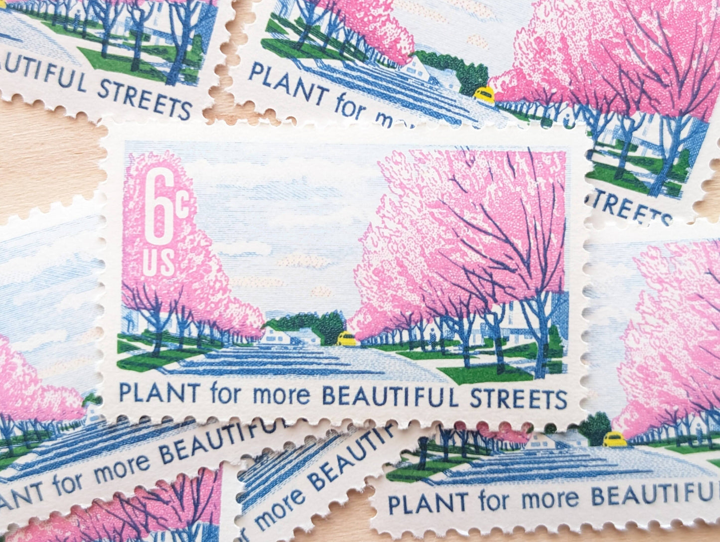 Plant For More Beautiful Cities, Streets, Parks and Highways Stamps, Vintage Unused USPS 6 Cent Postage Stamps, Beautification of America, 1969 Gummed Stamps