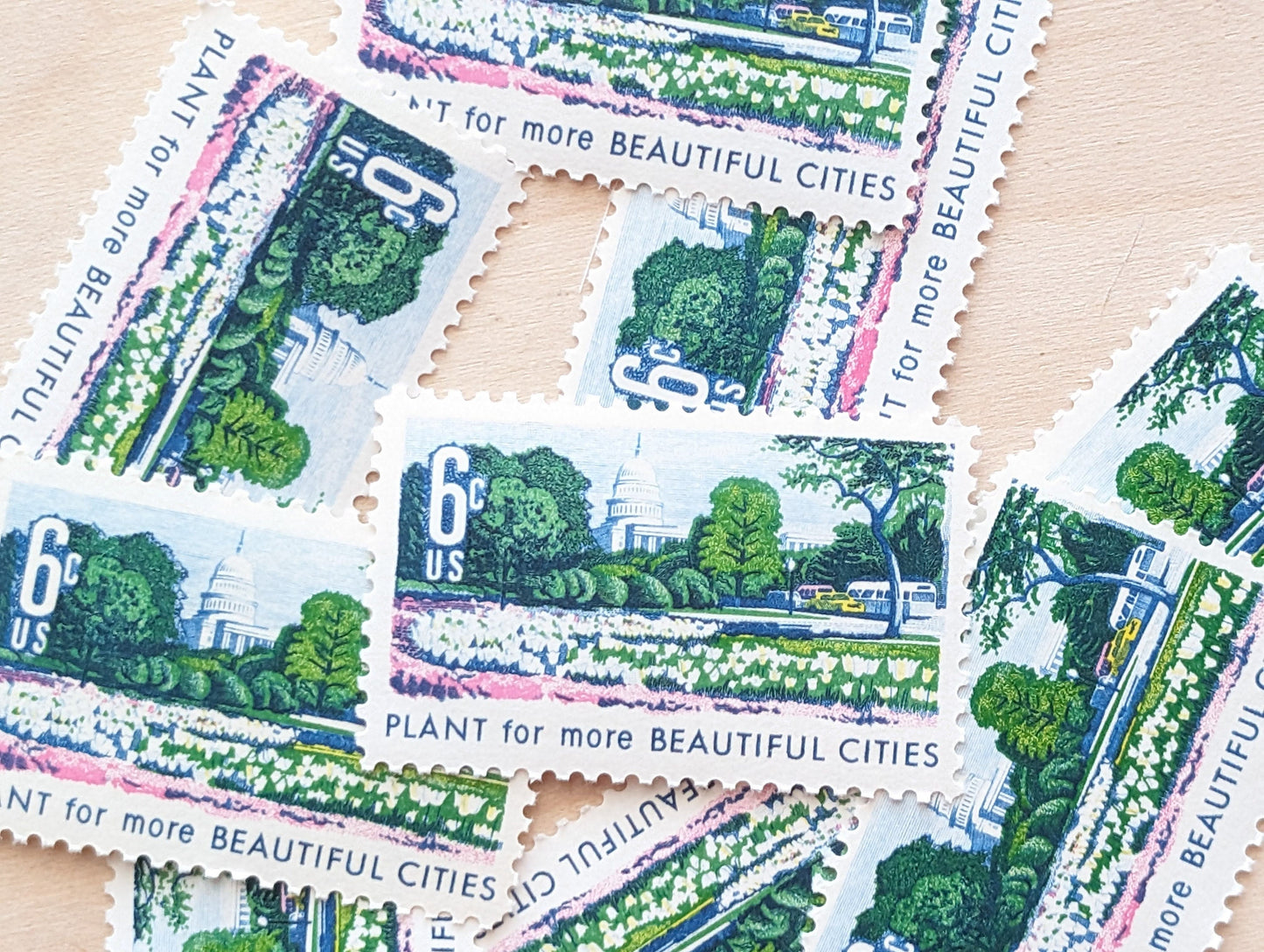 Plant For More Beautiful Cities, Streets, Parks and Highways Stamps, Vintage Unused USPS 6 Cent Postage Stamps, Beautification of America, 1969 Gummed Stamps