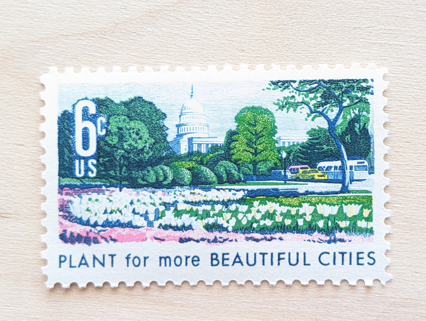 Plant For More Beautiful Cities, Streets, Parks and Highways Stamps, Vintage Unused USPS 6 Cent Postage Stamps, Beautification of America, 1969 Gummed Stamps