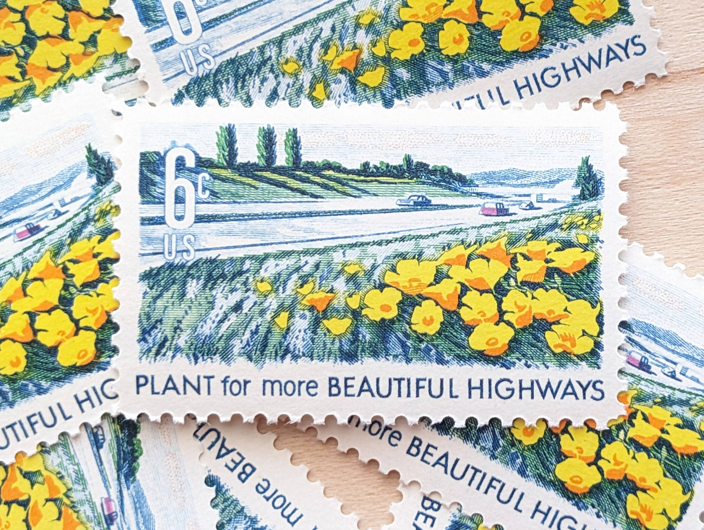 Plant For More Beautiful Cities, Streets, Parks and Highways Stamps, Vintage Unused USPS 6 Cent Postage Stamps, Beautification of America, 1969 Gummed Stamps