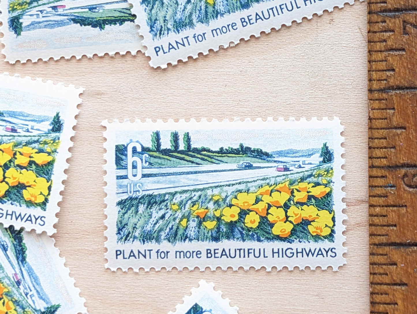 Plant For More Beautiful Cities, Streets, Parks and Highways Stamps, Vintage Unused USPS 6 Cent Postage Stamps, Beautification of America, 1969 Gummed Stamps