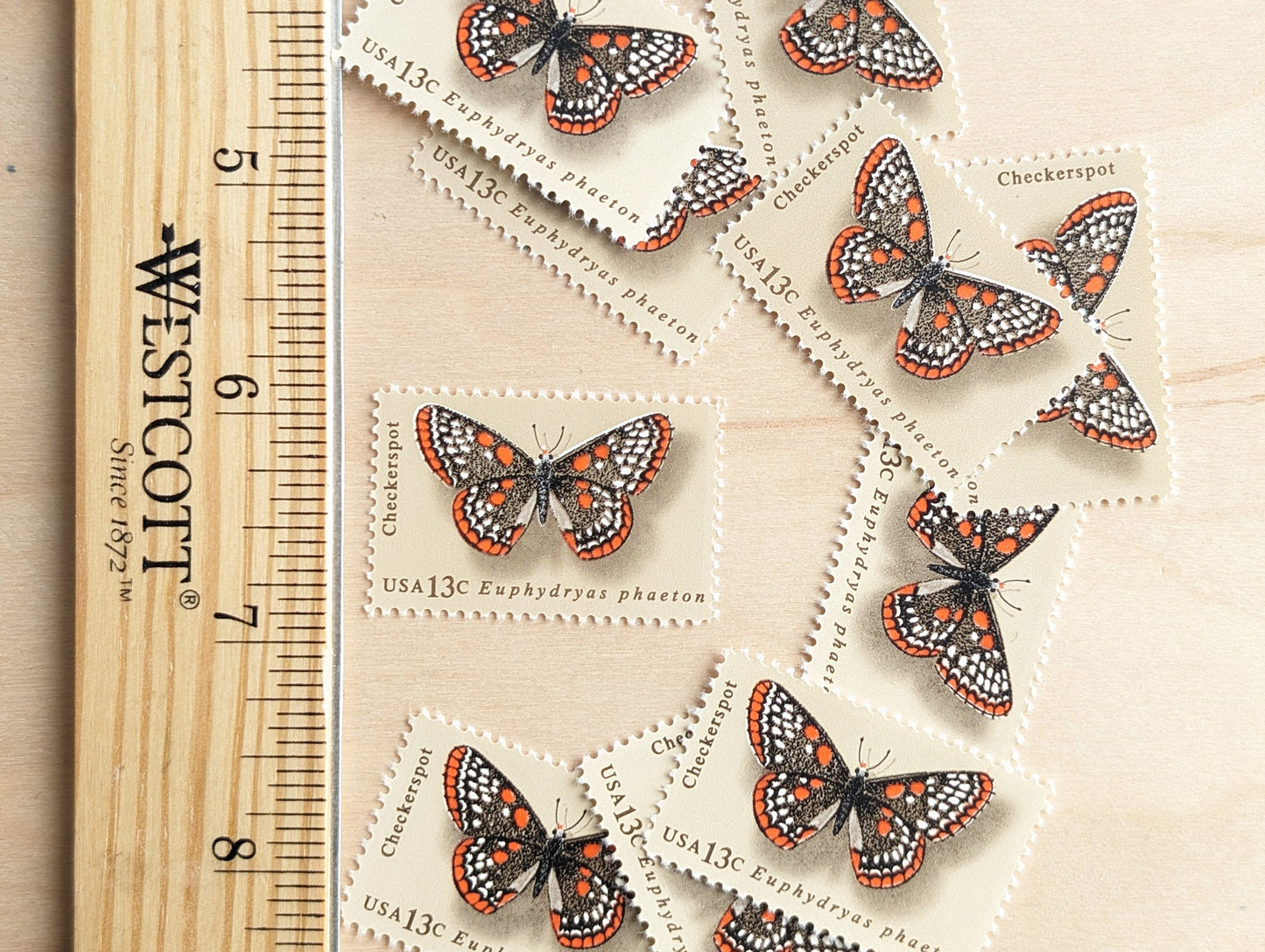 10 Checkerspot Butterfly Stamps, 1977 Unused Postage Stamps, 13 Cent Stamps