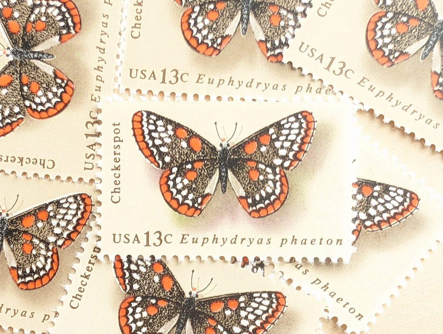 10 Checkerspot Butterfly Stamps, 1977 Unused Postage Stamps, 13 Cent Stamps